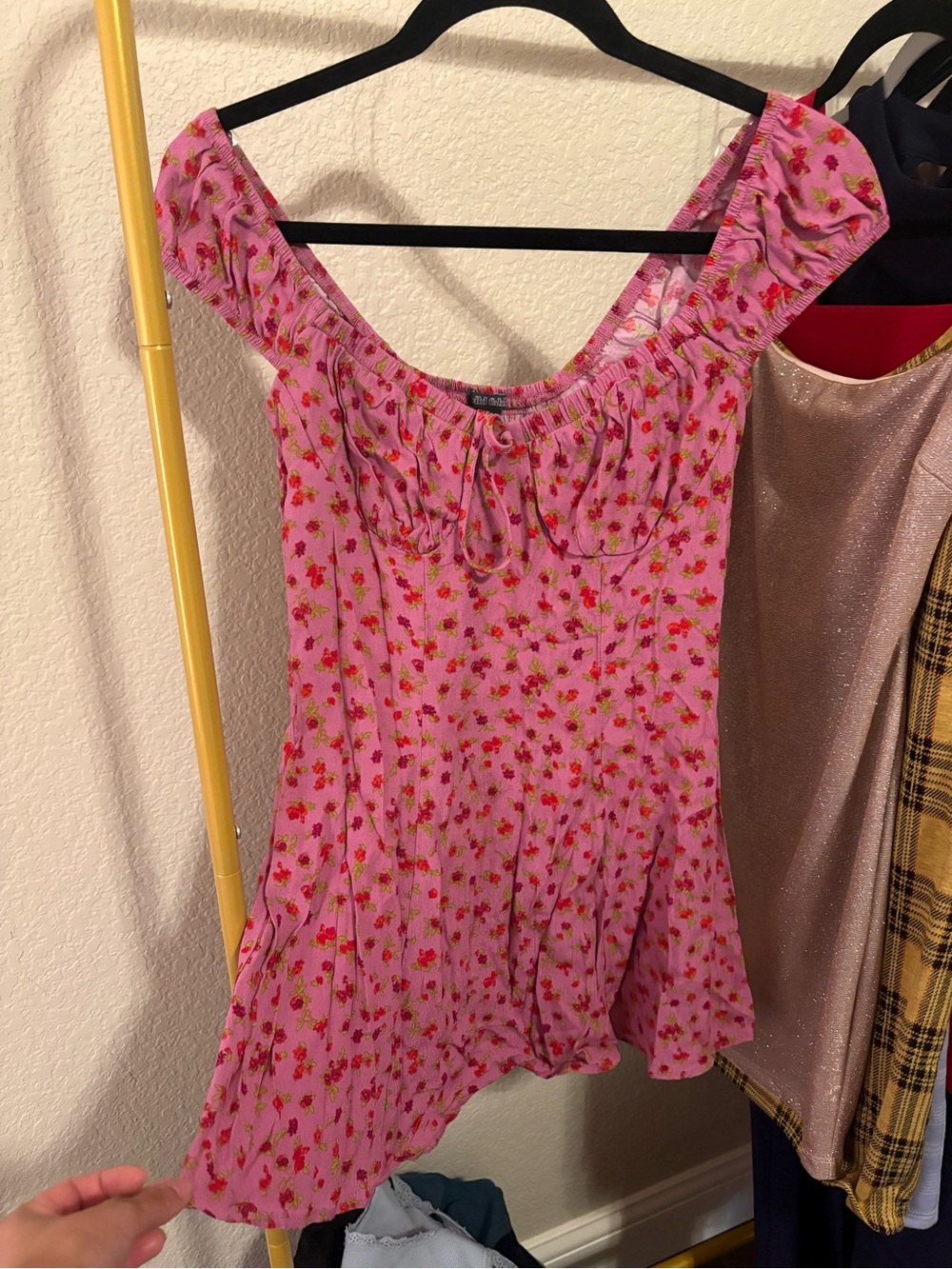Pink Floral Off-Shoulder Mini Dress